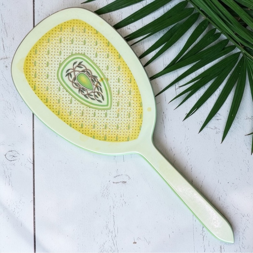 Vintage DuPont Lucite Hand Mirror Green Yellow Vanity Mirror Retro Table Mirror